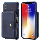 For iPhone X / XS Zipper Shockproof Protective Case with Card Slots & Bracket & Photo Holder & Wallet Function(Blue) - 1