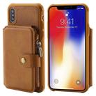 For iPhone X / XS Zipper Shockproof Protective Case with Card Slots & Bracket & Photo Holder & Wallet Function(Brown) - 1