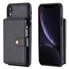 For iPhone XR Zipper Shockproof Protective Case with Card Slots & Bracket & Photo Holder & Wallet Function(Black) - 1