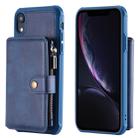 For iPhone XR Zipper Shockproof Protective Case with Card Slots & Bracket & Photo Holder & Wallet Function(Blue) - 1