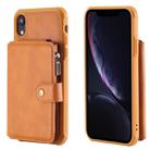 For iPhone XR Zipper Shockproof Protective Case with Card Slots & Bracket & Photo Holder & Wallet Function(Brown) - 1
