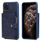 For iPhone 11 Pro Max Zipper Shockproof Protective Case with Card Slots & Bracket & Photo Holder & Wallet Function(Blue) - 1