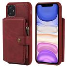 For iPhone 11 Zipper Shockproof Protective Case with Card Slots & Bracket & Photo Holder & Wallet Function(Red) - 1