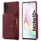 For Galaxy Note 10 Plus Zipper Shockproof Protective Case with Card Slots & Bracket & Photo Holder & Wallet Function(Red) - 1