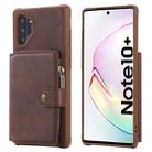 For Galaxy Note 10 Plus Zipper Shockproof Protective Case with Card Slots & Bracket & Photo Holder & Wallet Function(Coffee) - 1