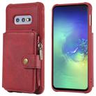 For Galaxy S10e Zipper Shockproof Protective Case with Card Slots & Bracket & Photo Holder & Wallet Function(Red) - 1