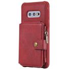 For Galaxy S10e Zipper Shockproof Protective Case with Card Slots & Bracket & Photo Holder & Wallet Function(Red) - 2