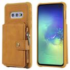 For Galaxy S10e Zipper Shockproof Protective Case with Card Slots & Bracket & Photo Holder & Wallet Function(Brown) - 1