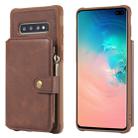 For Galaxy S10 Plus Zipper Shockproof Protective Case with Card Slots & Bracket & Photo Holder & Wallet Function(Coffee) - 1