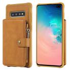 For Galaxy S10 Plus Zipper Shockproof Protective Case with Card Slots & Bracket & Photo Holder & Wallet Function(Brown) - 1