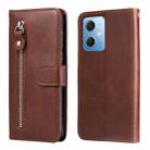 For Xiaomi Redmi Note 12 China Calf Texture Zipper Leather Phone Case(Brown) - 1