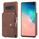 For Galaxy S10 Zipper Shockproof Protective Case with Card Slots & Bracket & Photo Holder & Wallet Function(Coffee) - 1