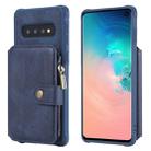 For Galaxy S10 Zipper Shockproof Protective Case with Card Slots & Bracket & Photo Holder & Wallet Function(Blue) - 1