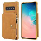 For Galaxy S10 Zipper Shockproof Protective Case with Card Slots & Bracket & Photo Holder & Wallet Function(Brown) - 1