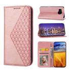 For Sharp Aquos Sense7 Cubic Grid Calf Texture Magnetic Leather Phone Case(Rose Gold) - 1