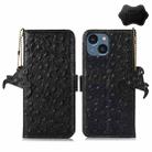 For iPhone 14 Plus Ostrich Pattern Genuine Leather RFID Phone Case(Black) - 1
