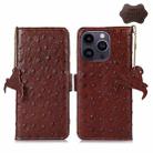 For iPhone 14 Pro Ostrich Pattern Genuine Leather RFID Phone Case(Coffee) - 1