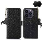 For iPhone 14 Pro Ostrich Pattern Genuine Leather RFID Phone Case(Black) - 1