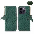 For iPhone 14 Pro Ostrich Pattern Genuine Leather RFID Phone Case(Green) - 1