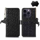 For iPhone 15 Pro Max Ostrich Pattern Genuine Leather RFID Phone Case(Black) - 1