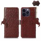 For iPhone 15 Pro Ostrich Pattern Genuine Leather RFID Phone Case(Coffee) - 1