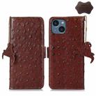 For iPhone 15 Ostrich Pattern Genuine Leather RFID Phone Case(Coffee) - 1