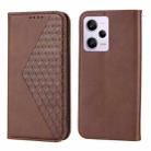 For Xiaomi Redmi Note 12 Pro 5G China Cubic Grid Calf Texture Magnetic Leather Phone Case(Brown) - 2