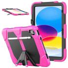 For iPad 10th Gen 10.9 2022 Rugged Silicone Hard PC Tablet Case with Holder(Rose Red) - 1