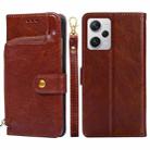 For Xiaomi Redmi Note 12 Pro+ China Zipper Bag Leather Phone Case(Brown) - 1