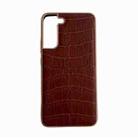 For Samsung Galaxy S21+ 5G Crocodile Texture Genuine Leather Electroplating Phone Case(Brown) - 1