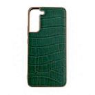 For Samsung Galaxy S21 FE 5G Crocodile Texture Genuine Leather Electroplating Phone Case(Dark Green) - 1