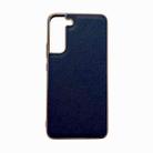 For Samsung Galaxy S22 5G Nano Electroplating Cross Texture Genuine Leather Phone Case(Blue) - 1