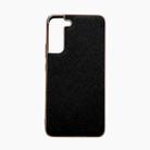 For Samsung Galaxy S21 5G Nano Electroplating Cross Texture Genuine Leather Phone Case(Black) - 1