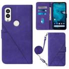 For Kyocera Android One S9 Crossbody 3D Embossed Flip Leather Phone Case(Purple) - 1