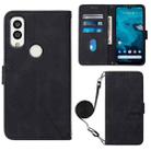 For Kyocera Android One S9 Crossbody 3D Embossed Flip Leather Phone Case(Black) - 1