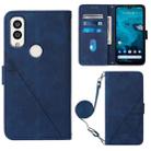 For Kyocera Android One S9 Crossbody 3D Embossed Flip Leather Phone Case(Blue) - 1