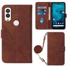 For Kyocera Android One S9 Crossbody 3D Embossed Flip Leather Phone Case(Brown) - 1