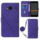 For Kyocera Qua Phone QX KYV42 Crossbody 3D Embossed Flip Leather Phone Case(Purple) - 1