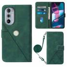 For Motorola Moto Edge 30 Pro / Edge+ 2022 Crossbody 3D Embossed Flip Leather Phone Case(Dark Green) - 1