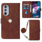 For Motorola Moto Edge 30 Pro / Edge+ 2022 Crossbody 3D Embossed Flip Leather Phone Case(Brown) - 1