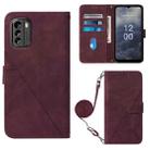 For Nokia G60 5G Crossbody 3D Embossed Flip Leather Phone Case(Wine Red) - 1