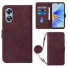 For OPPO A17 4G Crossbody 3D Embossed Flip Leather Phone Case(Wine Red) - 1