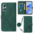 For OPPO A17 4G Crossbody 3D Embossed Flip Leather Phone Case(Dark Green) - 1