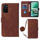 For OPPO A55S 5G CPH2309 JP Edition Crossbody 3D Embossed Flip Leather Phone Case(Brown) - 1