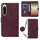 For Sony Xperia 5 IV Crossbody 3D Embossed Flip Leather Phone Case(Wine Red) - 1