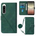 For Sony Xperia 5 IV Crossbody 3D Embossed Flip Leather Phone Case(Dark Green) - 1