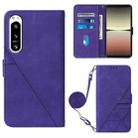 For Sony Xperia 5 IV Crossbody 3D Embossed Flip Leather Phone Case(Purple) - 1