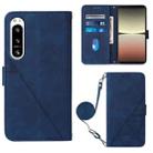 For Sony Xperia 5 IV Crossbody 3D Embossed Flip Leather Phone Case(Blue) - 1