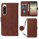 For Sony Xperia 5 IV Crossbody 3D Embossed Flip Leather Phone Case(Brown) - 1