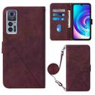 For TCL 30 5G / 30+ 5G Crossbody 3D Embossed Flip Leather Phone Case(Wine Red) - 1